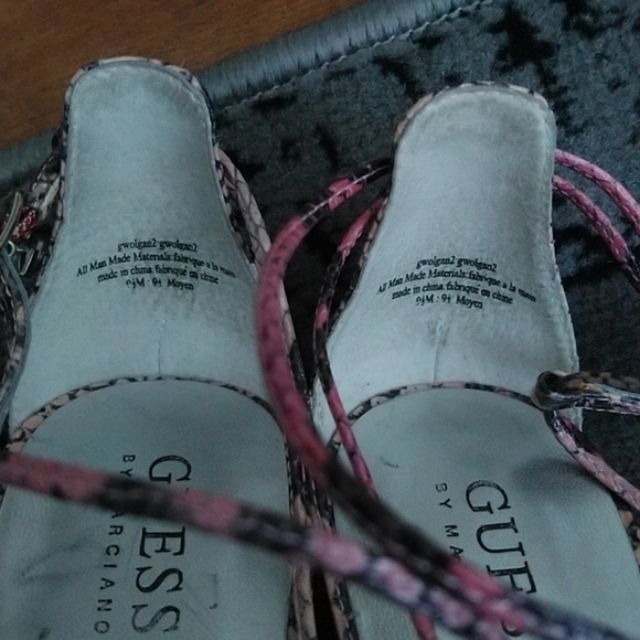 Guess Pink Snake Skin Strappy Heels - Picture 6 of 6